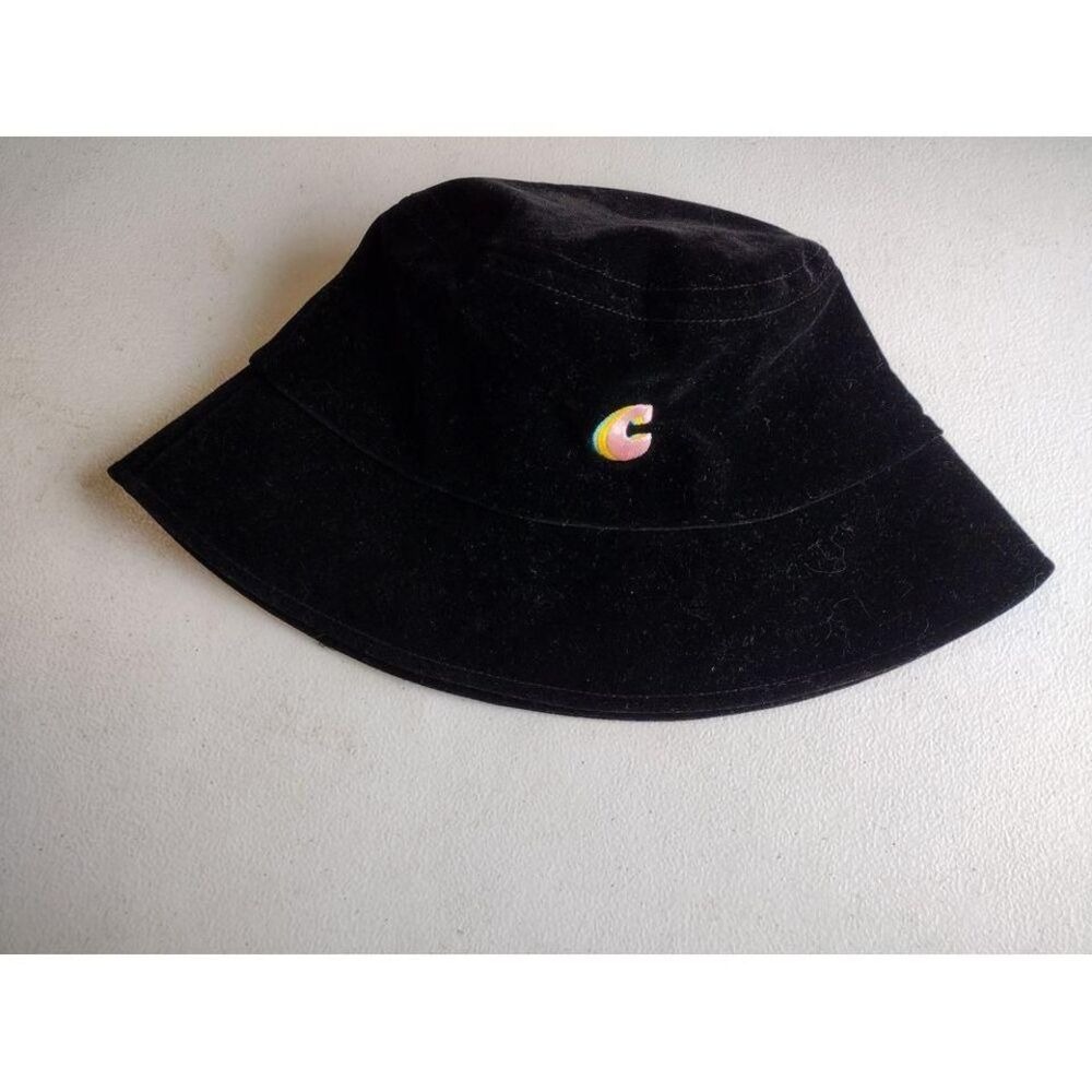 CIDER Black Velvet Bucket Hat Embroidered C Logo Rainbow Accent Unisex